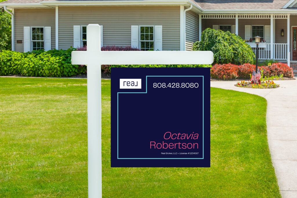 Real | 24x24 For Sale Yard Sign with Aqua Border