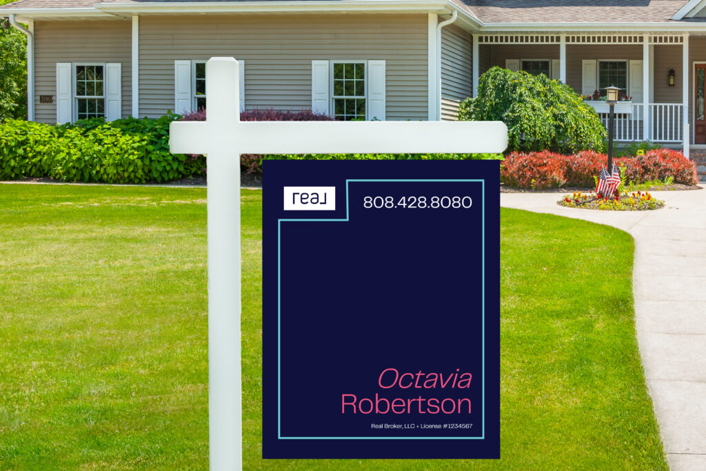 Real | 24x30 For Sale Yard Sign with Aqua Border
