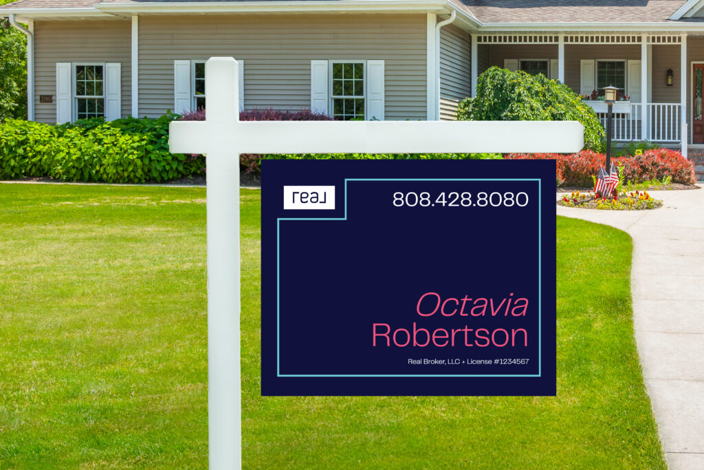 Real | 30x24 For Sale Yard Sign with Aqua Border